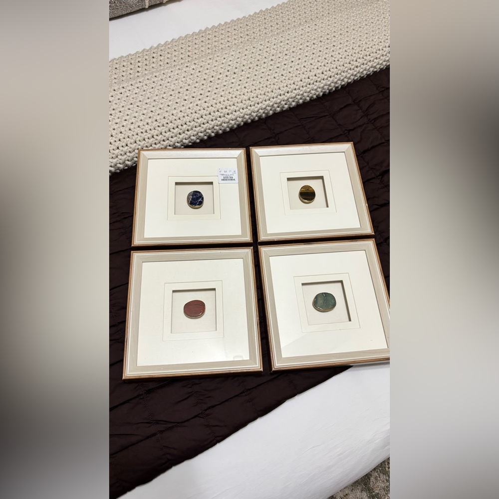 Framed Stone Art Set - Blue, Gold, Brown, Green